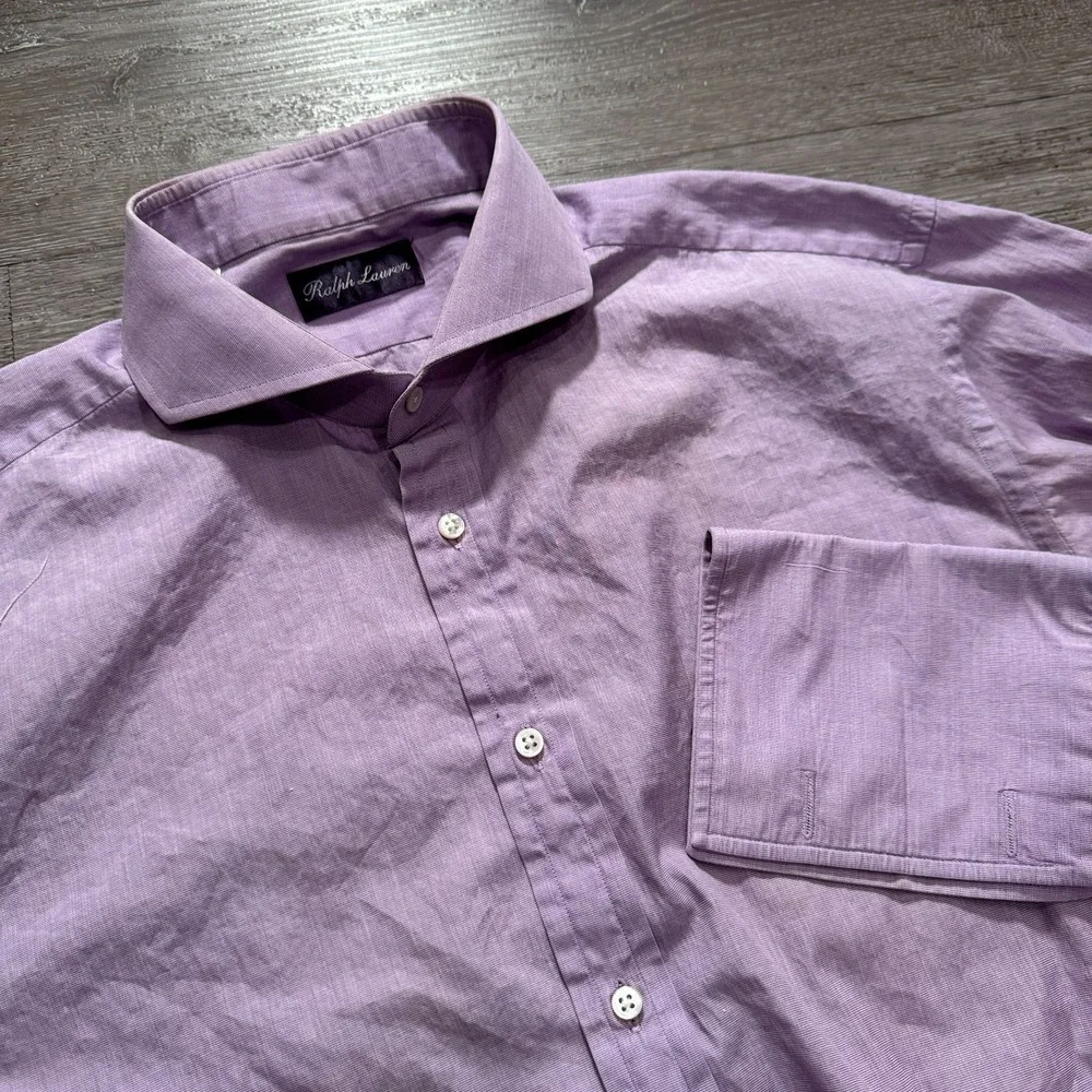 Ralph Lauren Shirt Mens 17 Purple Label Pink French Cuff Italy Cotton Old Money